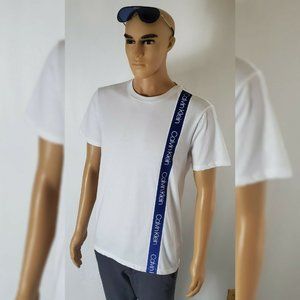 CALVIN KLEIN SIDE BAND LOGO TEE TSHIRT MEN'S CREW NECK SHORT SLEEVE SIZE S WHITE